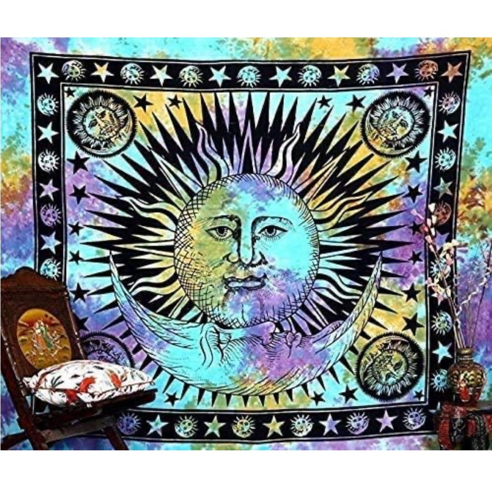 NIB Tie Dye Mandala sun moon & stars Tapestry (Purple Multi, 64"X60”)